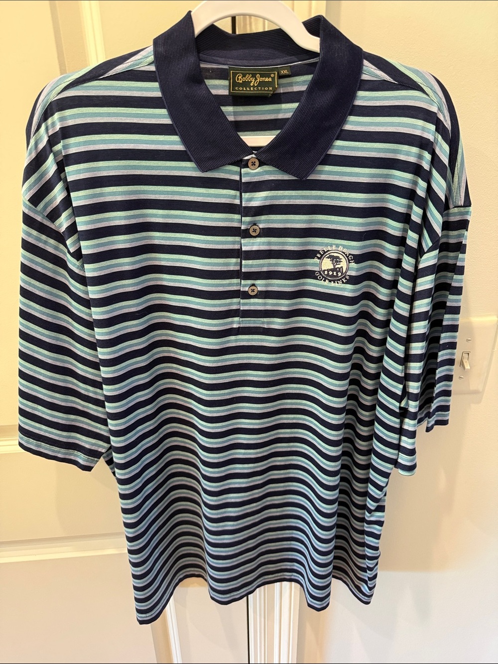 Bobby Jones Striped Polo in Navy and Light Blue Mint